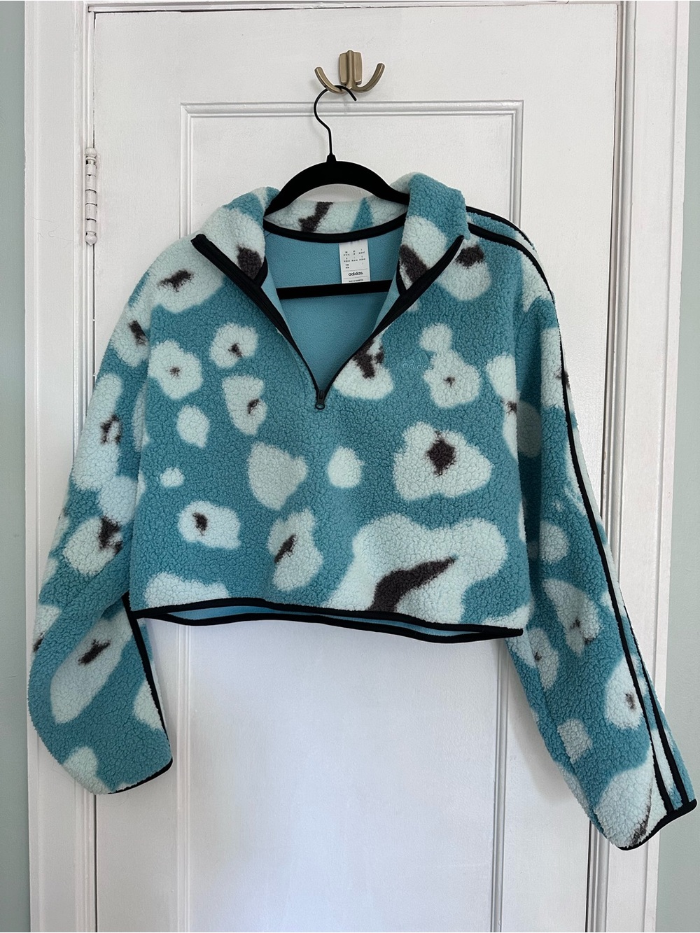 Adidas Teal Floral Fleece Quarter-Zip Pullover
